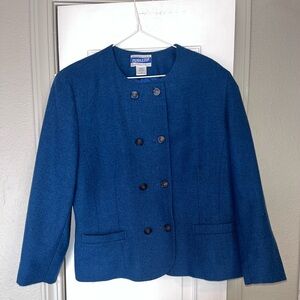 Pendleton 100% Virgin Wool Double Breast Button Blazer Blue Size Petite 14/ L